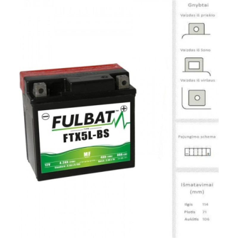 Fulbat - YTX5L-BS (FTX5L-BS) - 12V | 80A | 4Ah