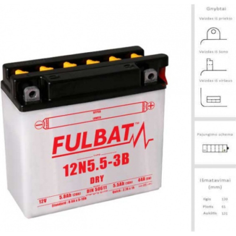 Fulbat - 12N5.5-3B - 12V | 55A | 5Ah