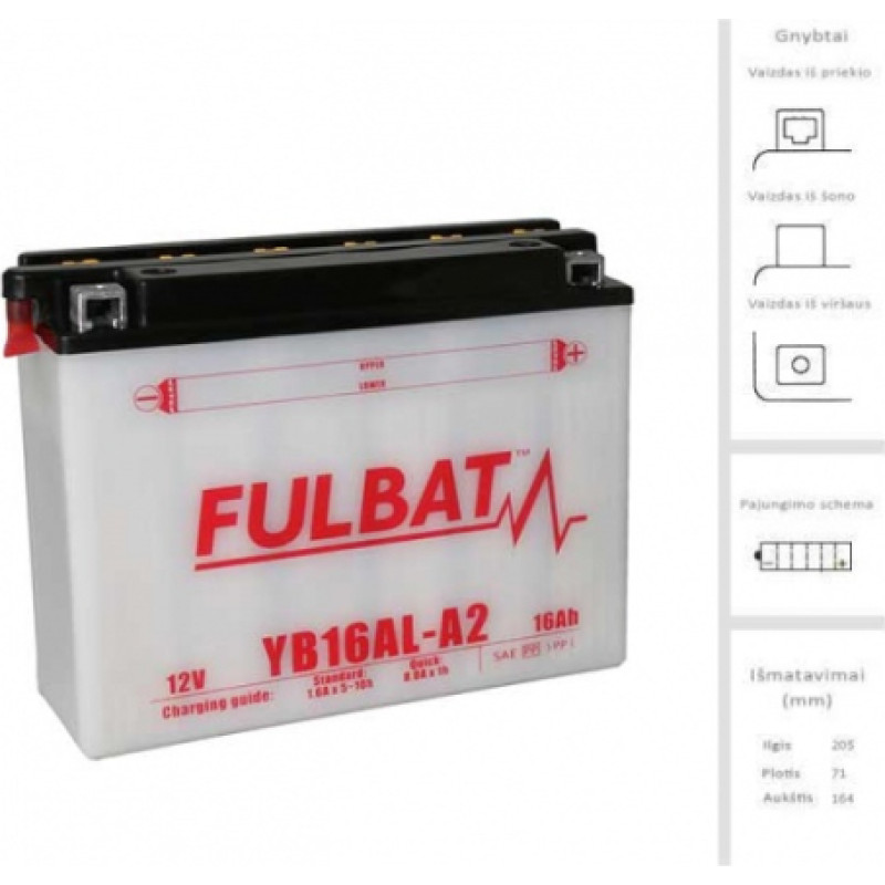 Fulbat - YB16AL-A2 (FB16AL-A2) - 12V | 210A | 16Ah