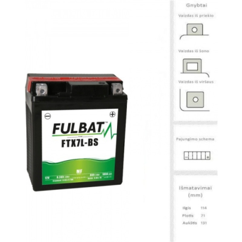 Fulbat - YTX7L-BS (FTX7L-BS) - 12V | 85A | 6Ah