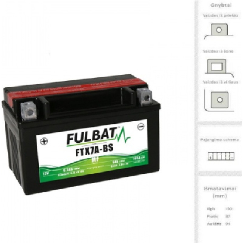 Fulbat - YTX7A-BS (FTX7A-BS) - 12V | 90A | 6Ah