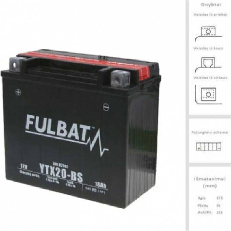 Fulbat - YTX20-BS (FTX20-BS) - 12V | 270A | 18Ah